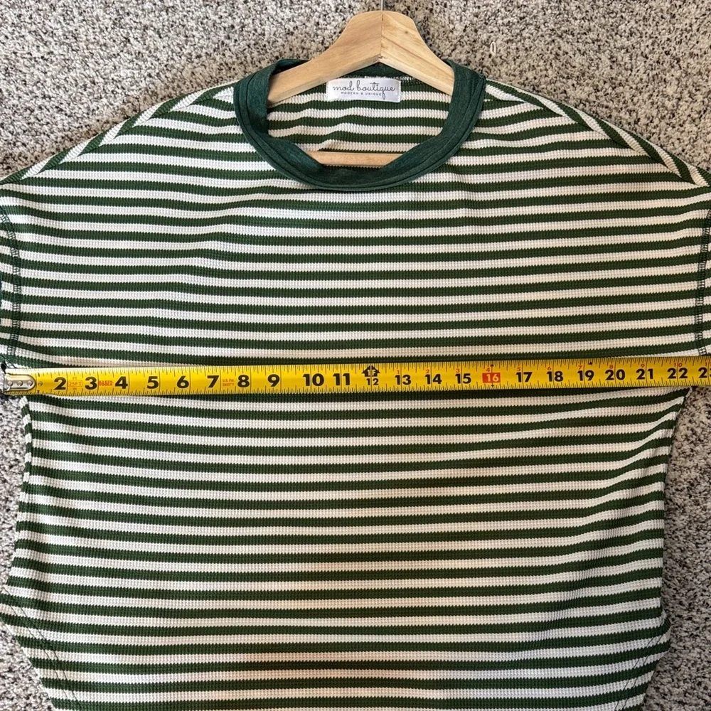 Striped Green and White Long Sleeve Tee by Mod Boutique